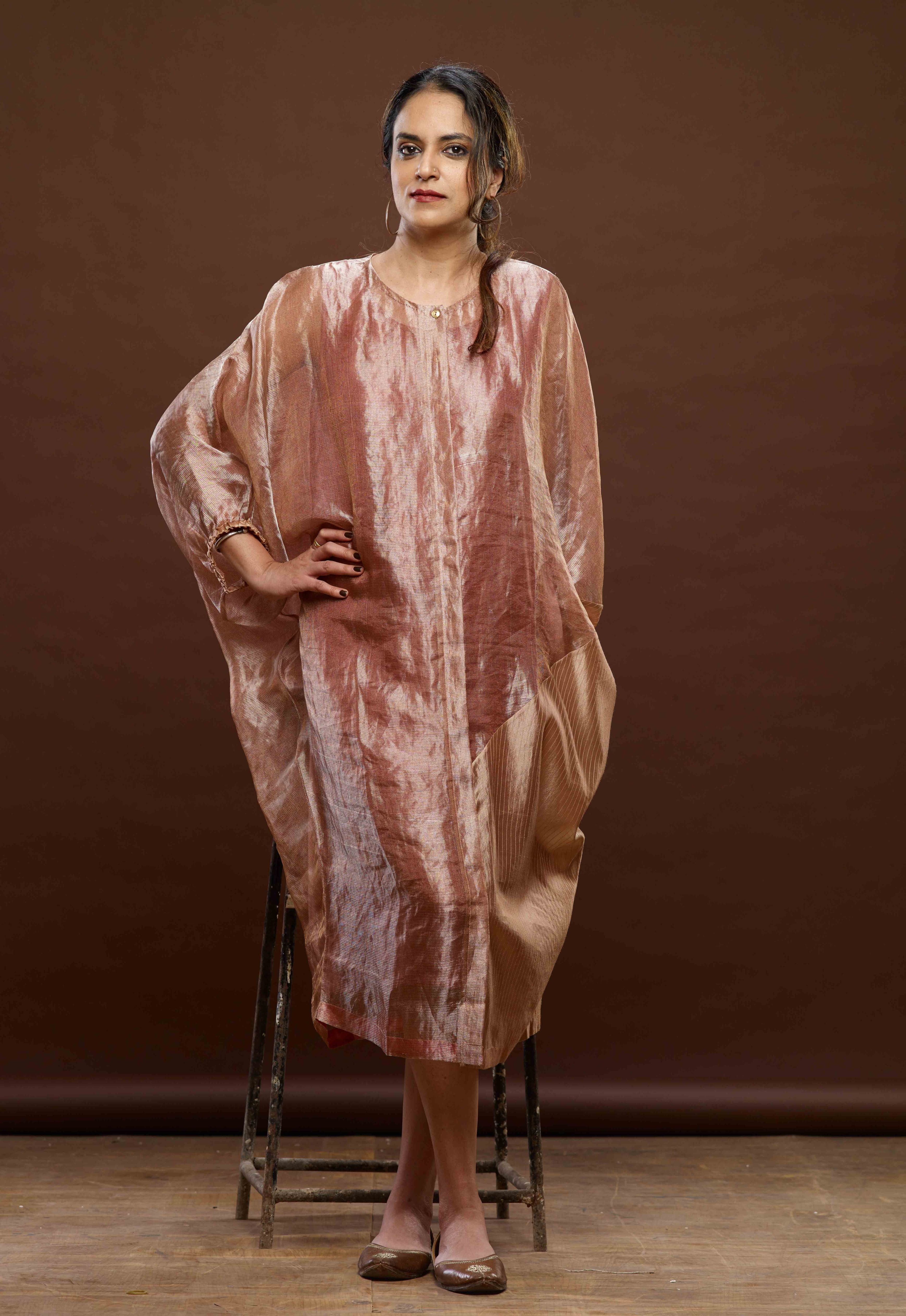 Rose Pink Zari And Textured Silk Dress