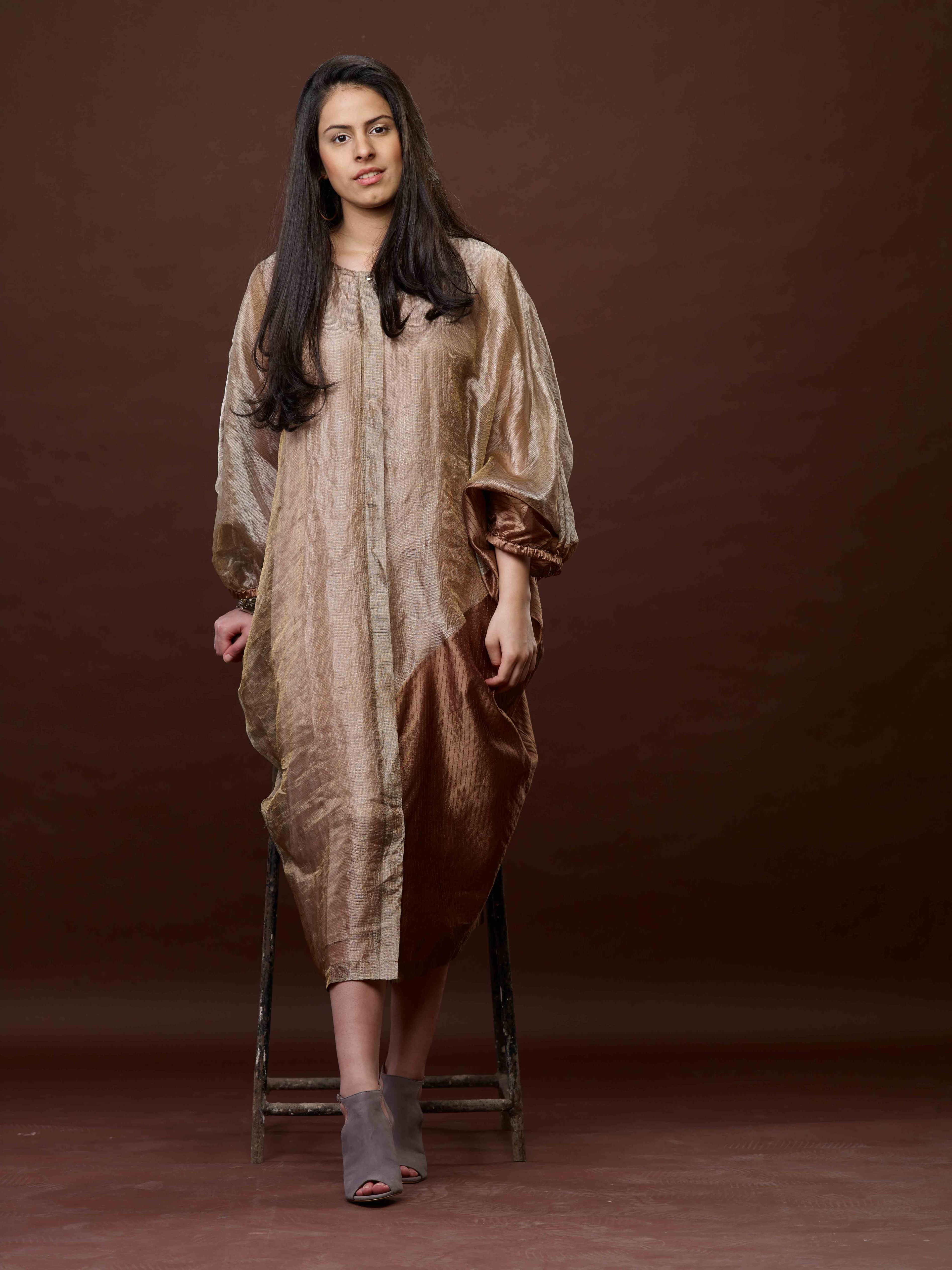 Copper Zari And Textured Silk Dress