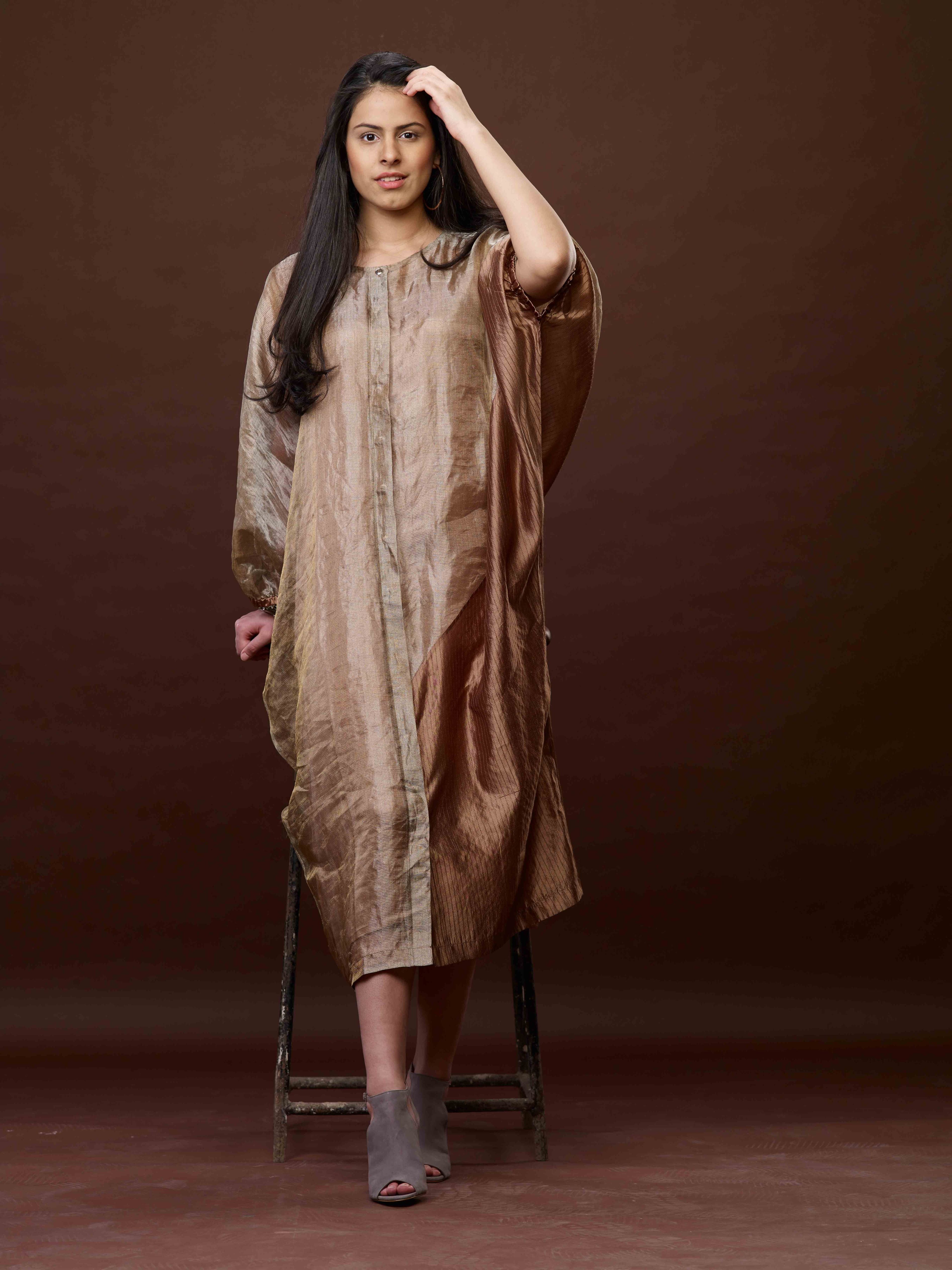 Copper Zari And Textured Silk Dress