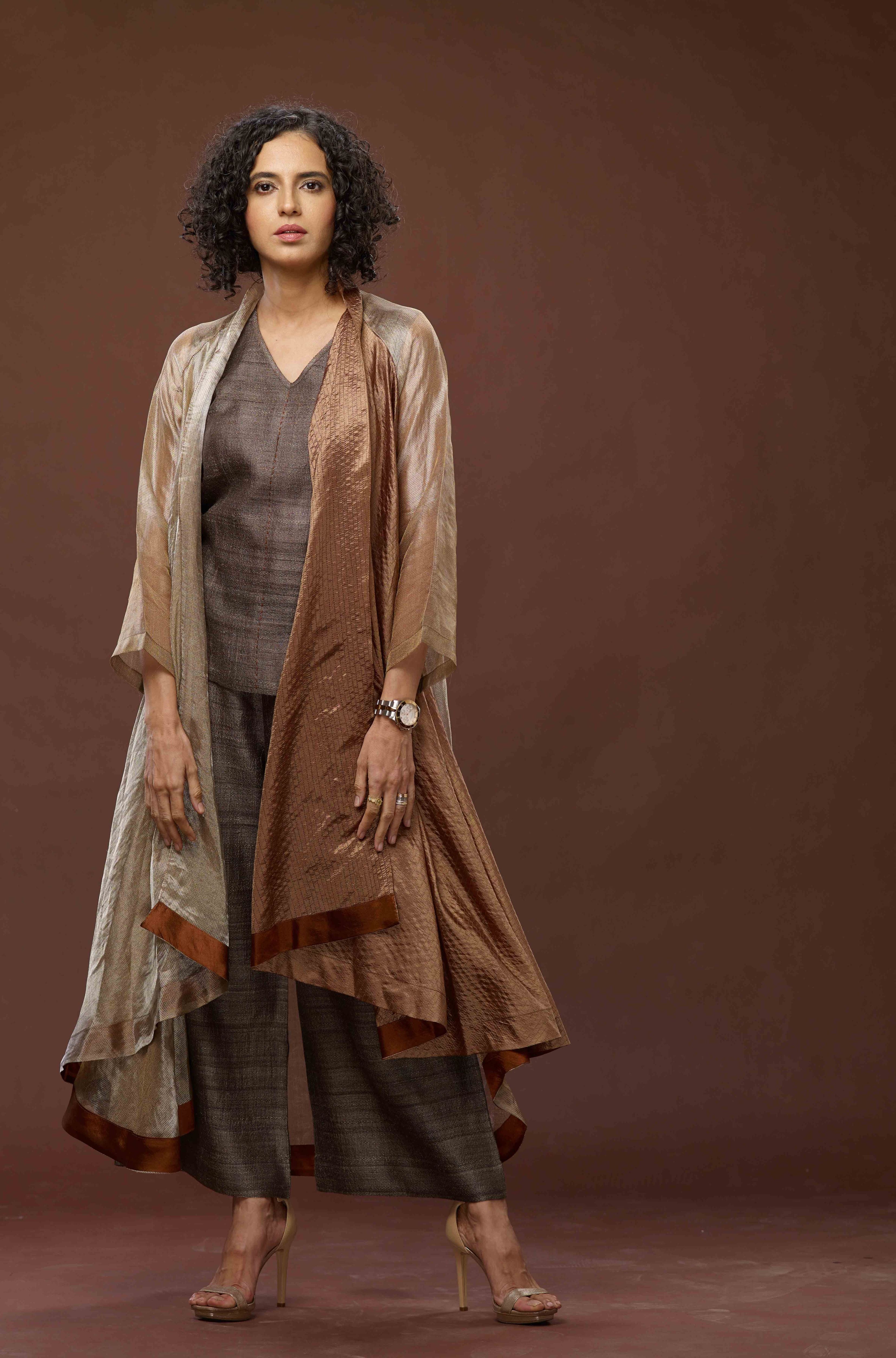 Copper Zari And Tussar Khadi Jacket Set