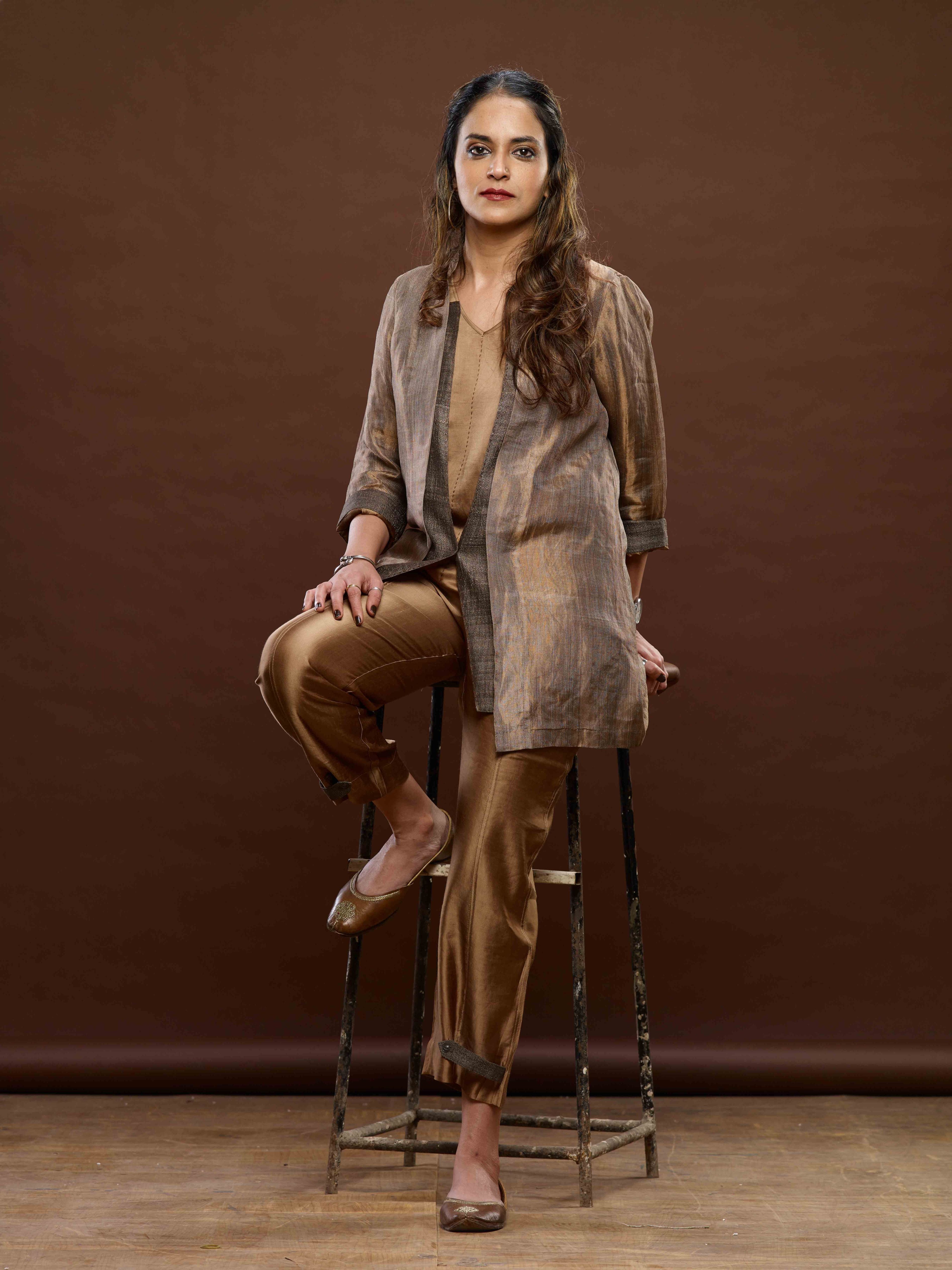 Copper Zari And Tussar Khadi Blazer Set