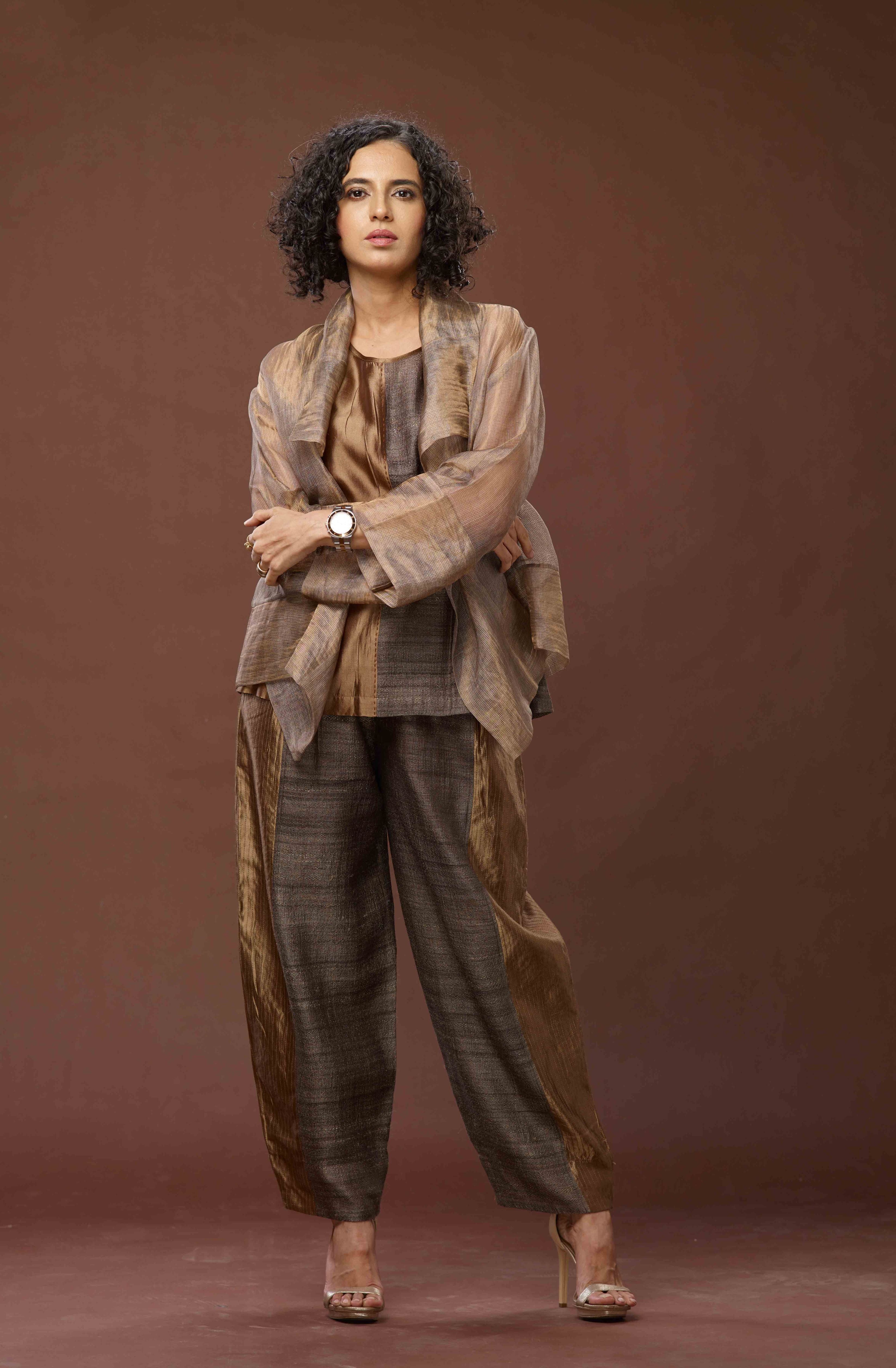Copper Zari And Tussar Khadi Jacket Set