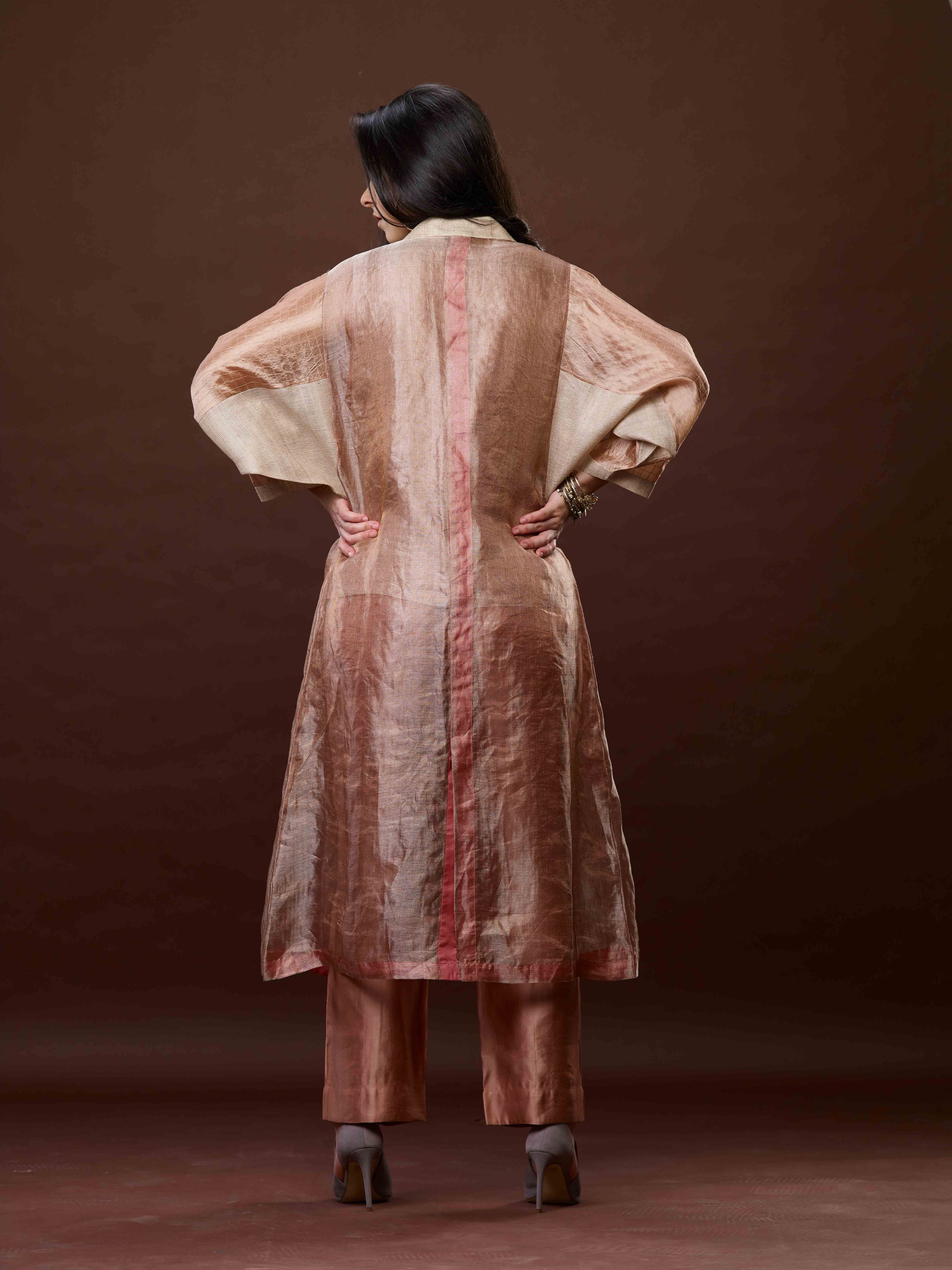 Rose Pink Zari And Tussar Khadi Jacket Set