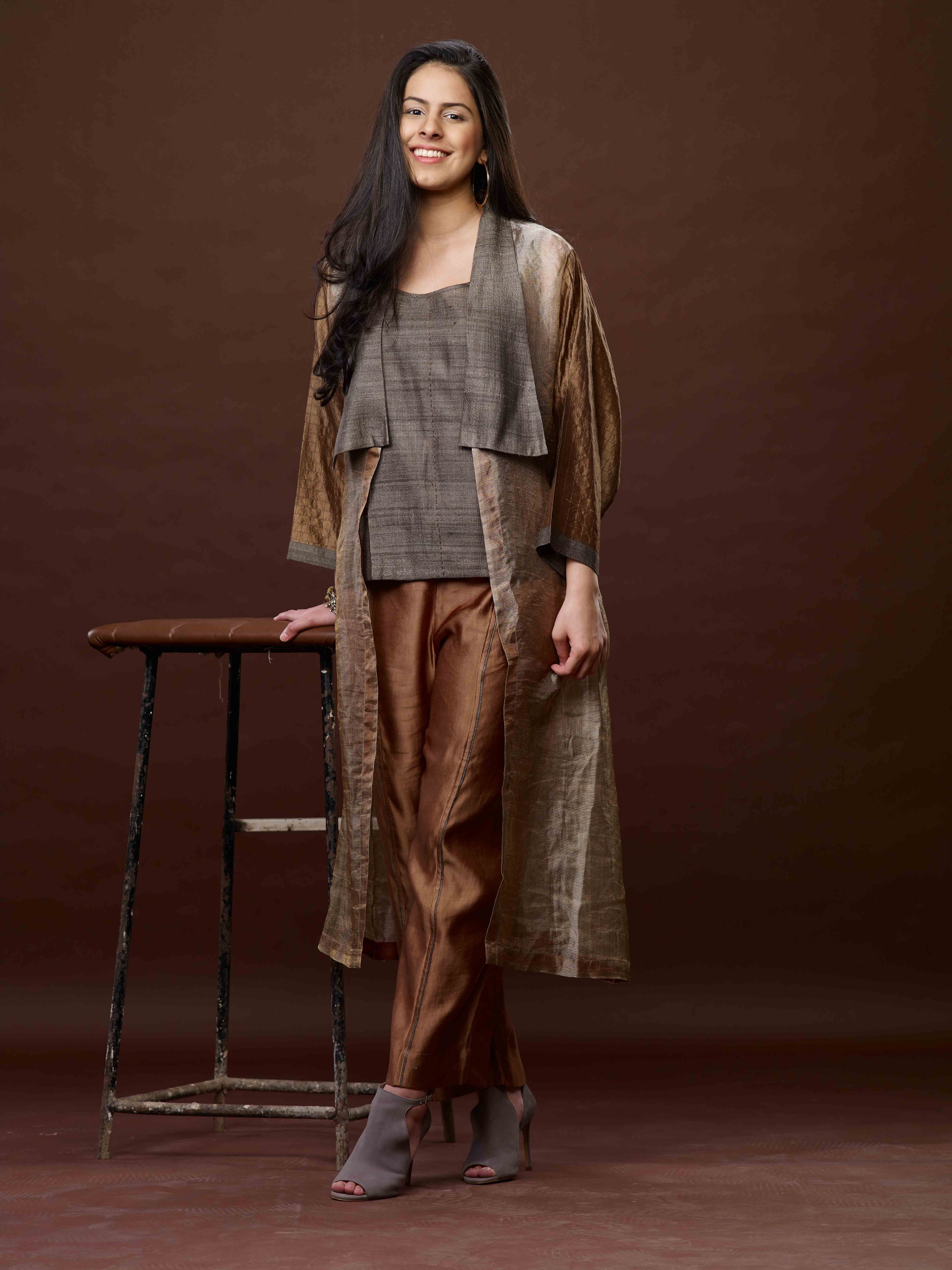 Copper Zari And Tussar Khadi Jacket Set