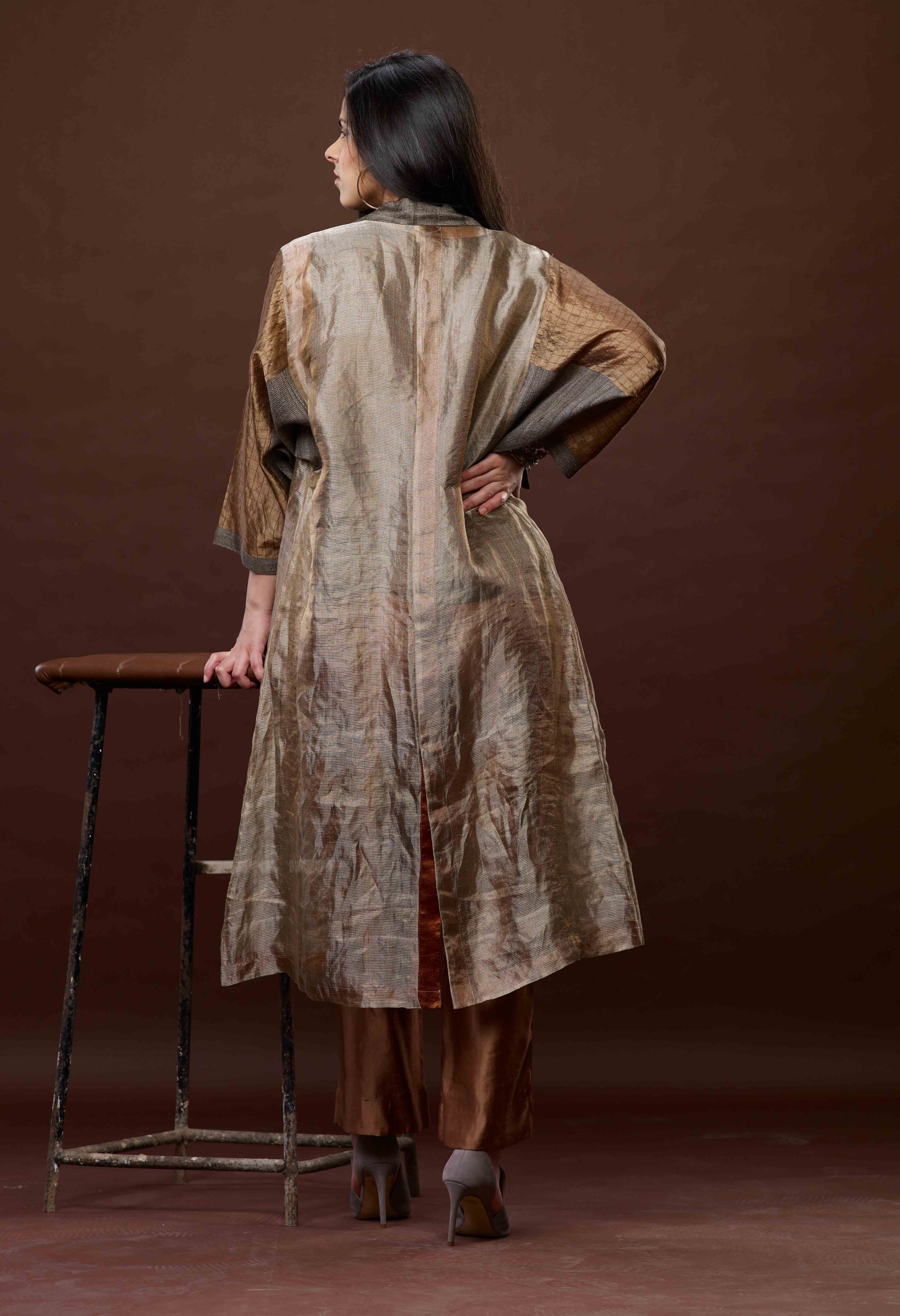 Copper Zari And Tussar Khadi Jacket Set