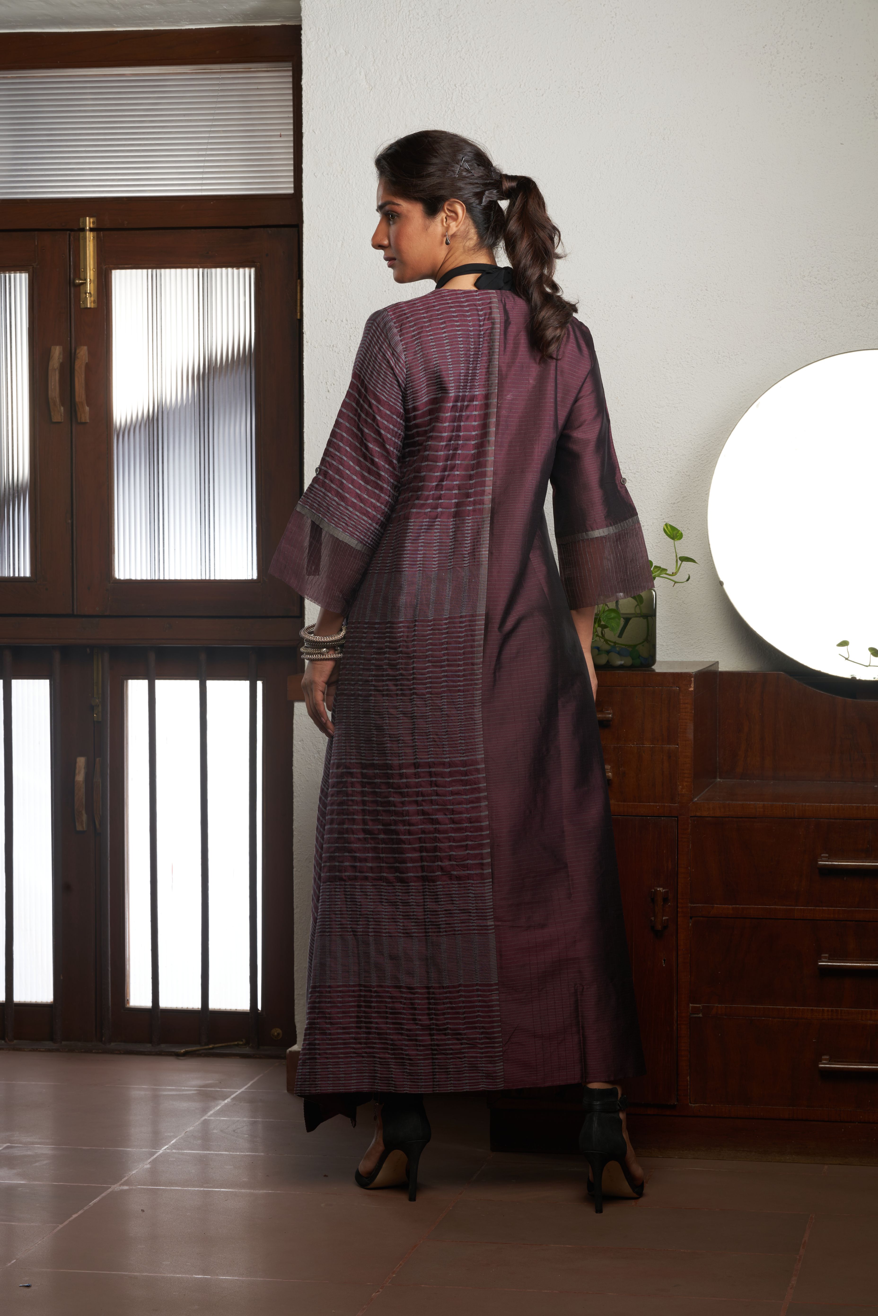 Wine Silk And Khadi Kaftan