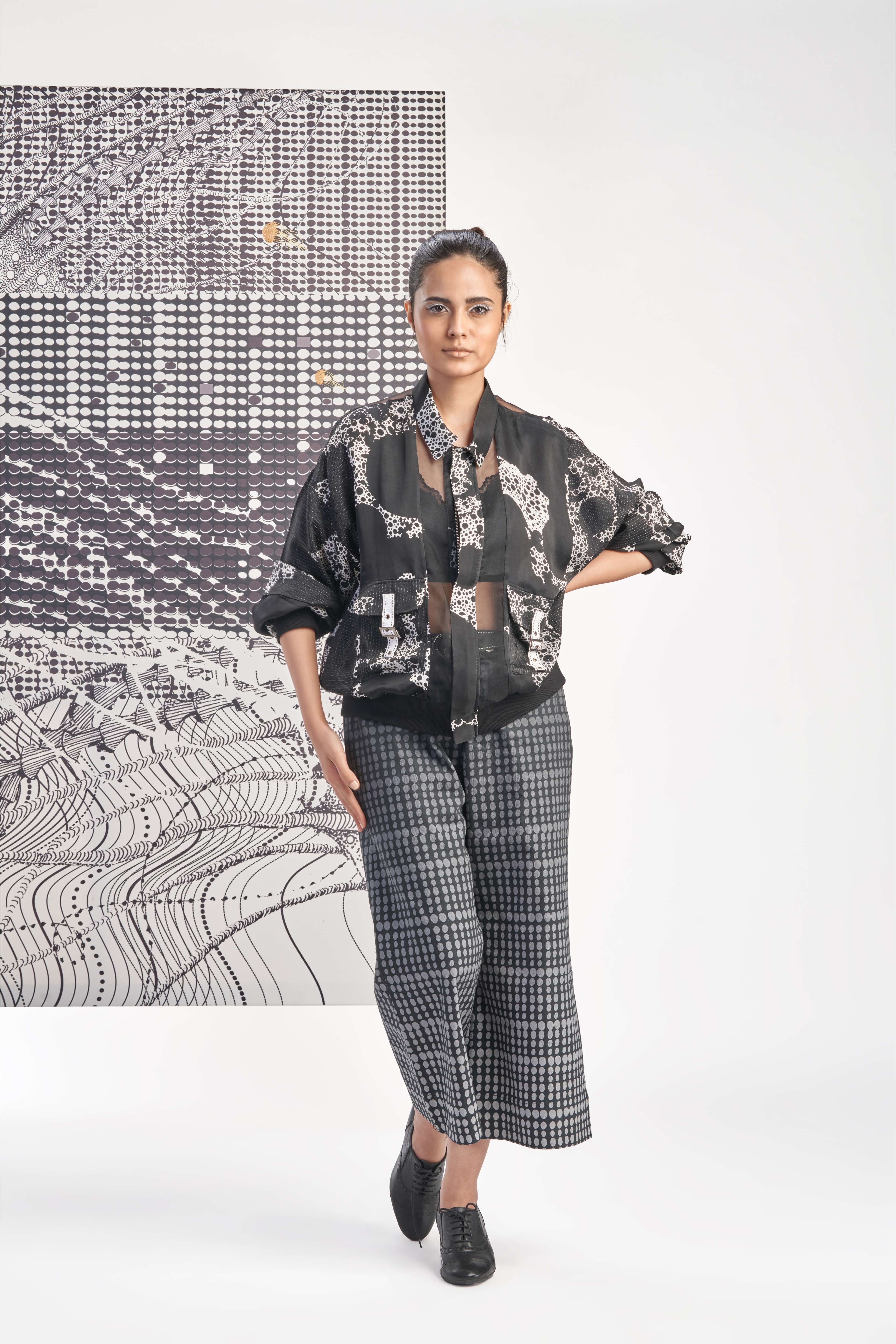 Black- Gradation Print Culotte Pants