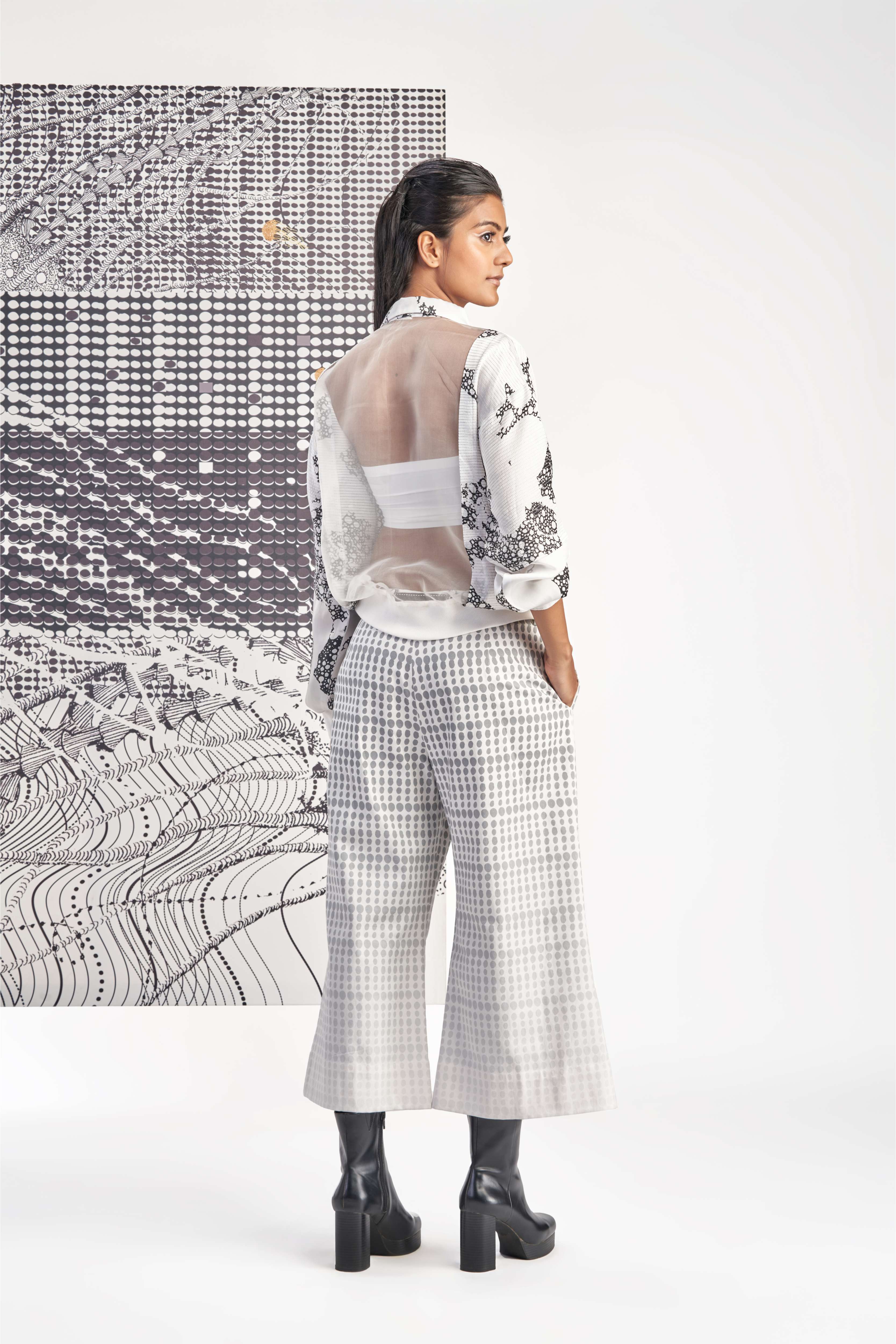 White- Gradation Print Culotte Pants