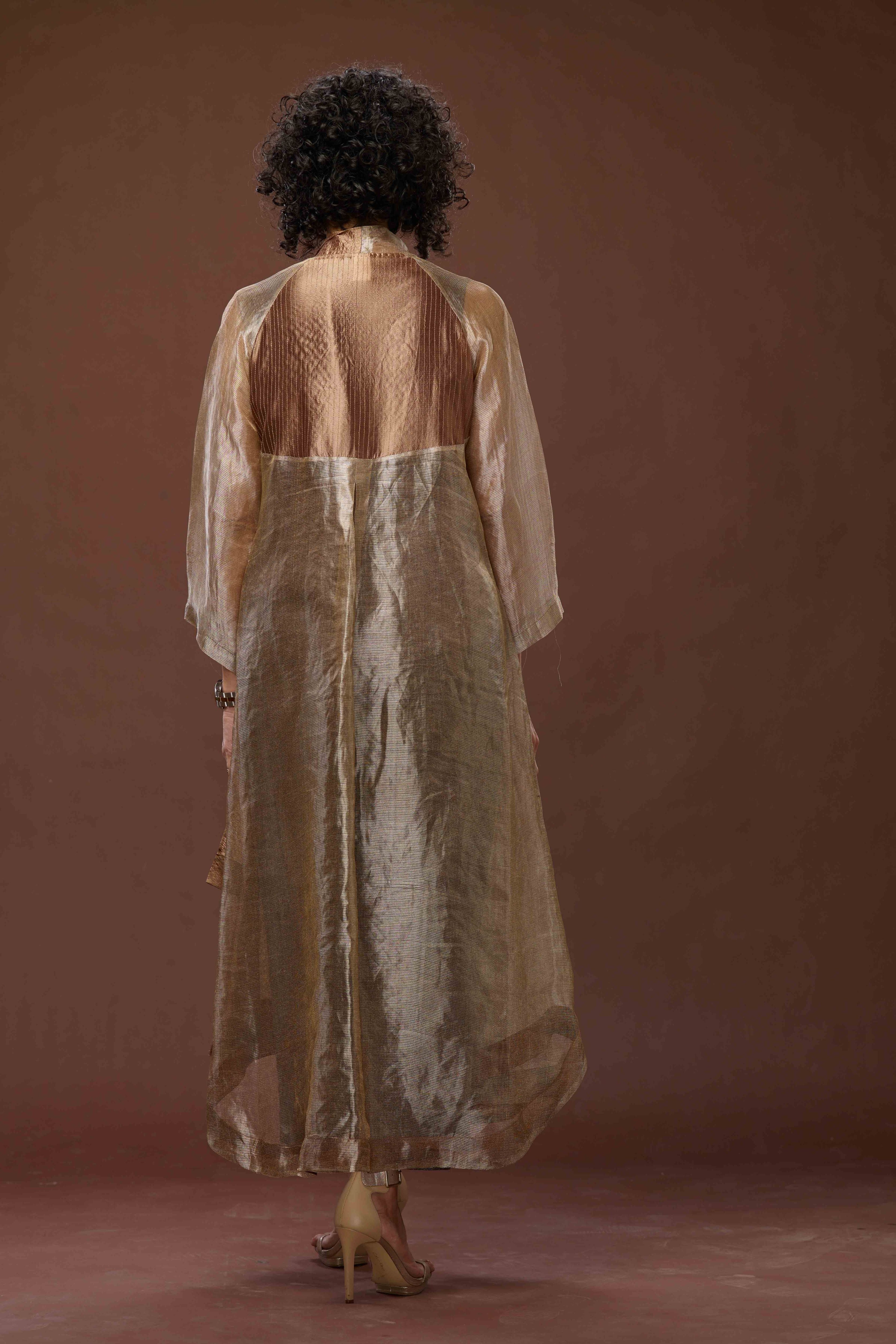 Copper Zari And Tussar Khadi Jacket Set