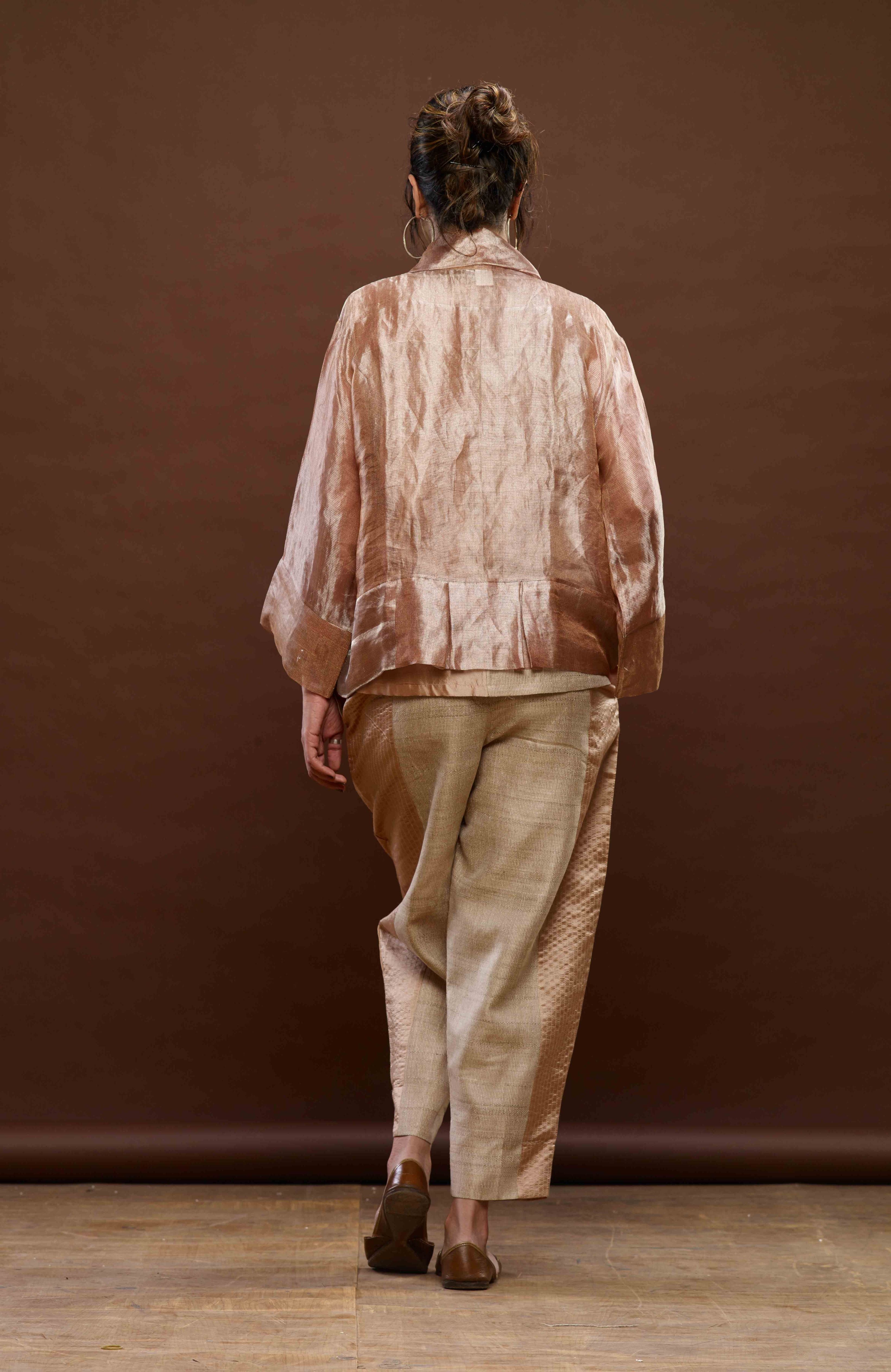 Rose Pink Zari And Tussar Khadi Jacket Set