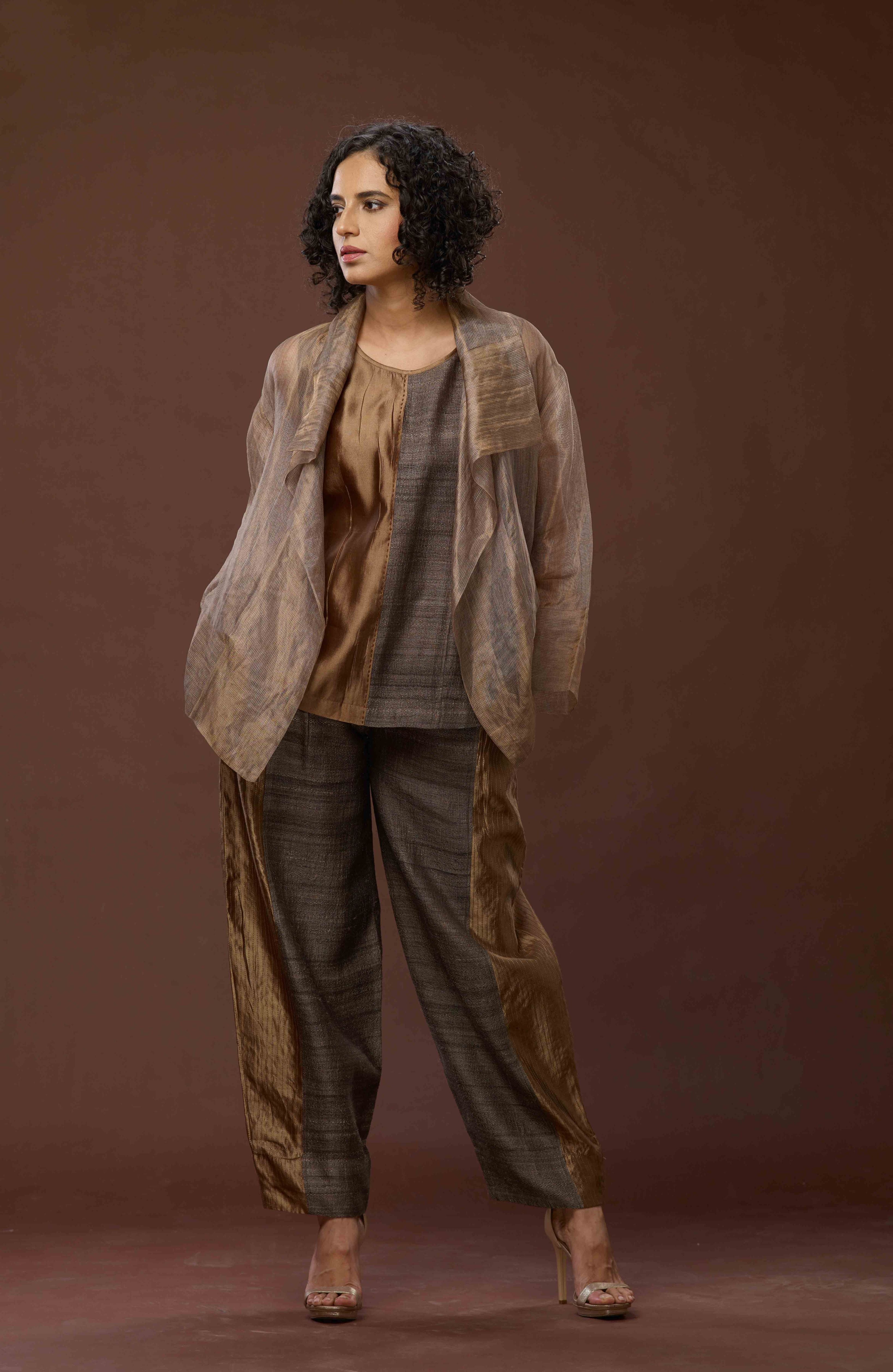Copper Zari And Tussar Khadi Jacket Set