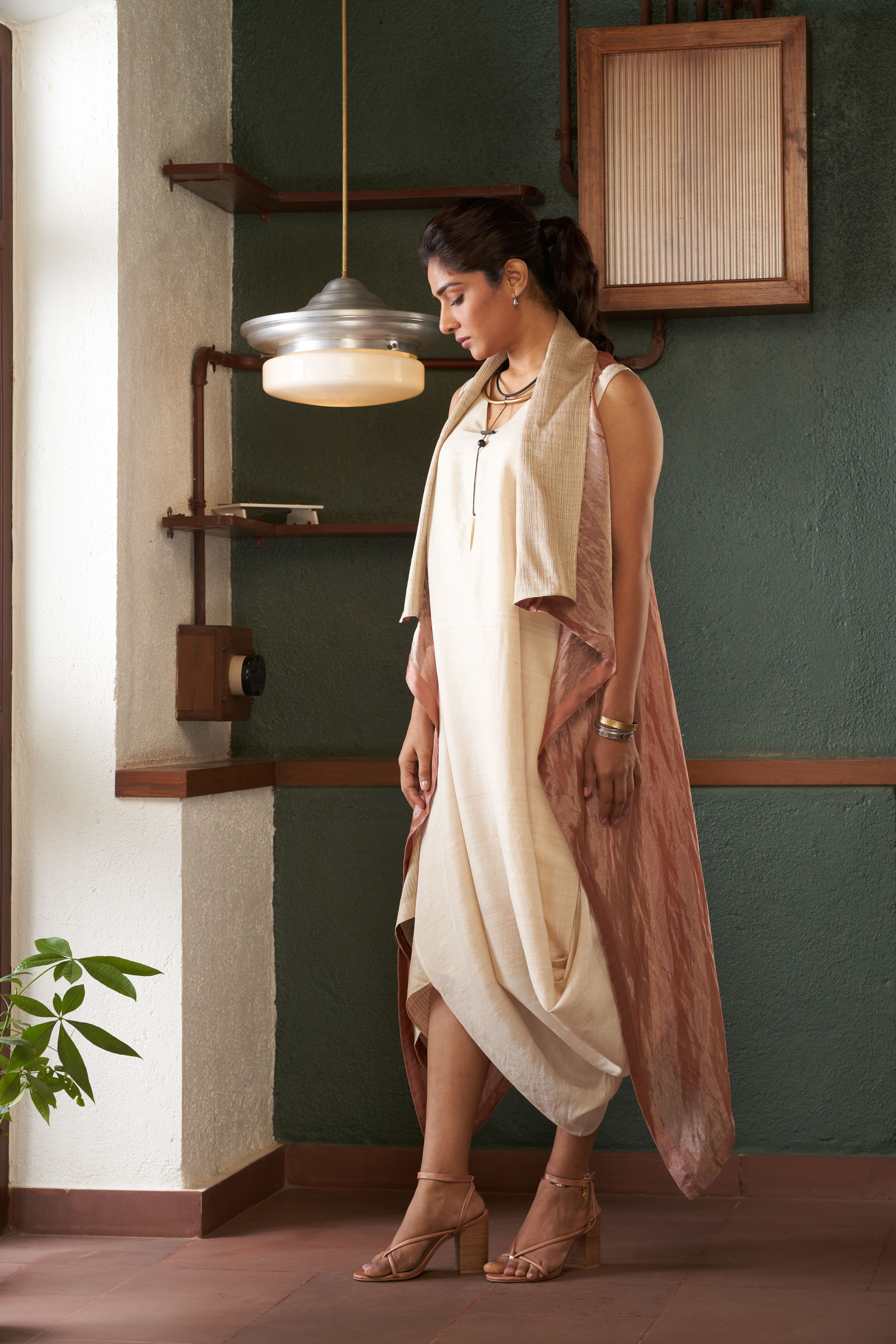 Ivory Cowl Dress Set