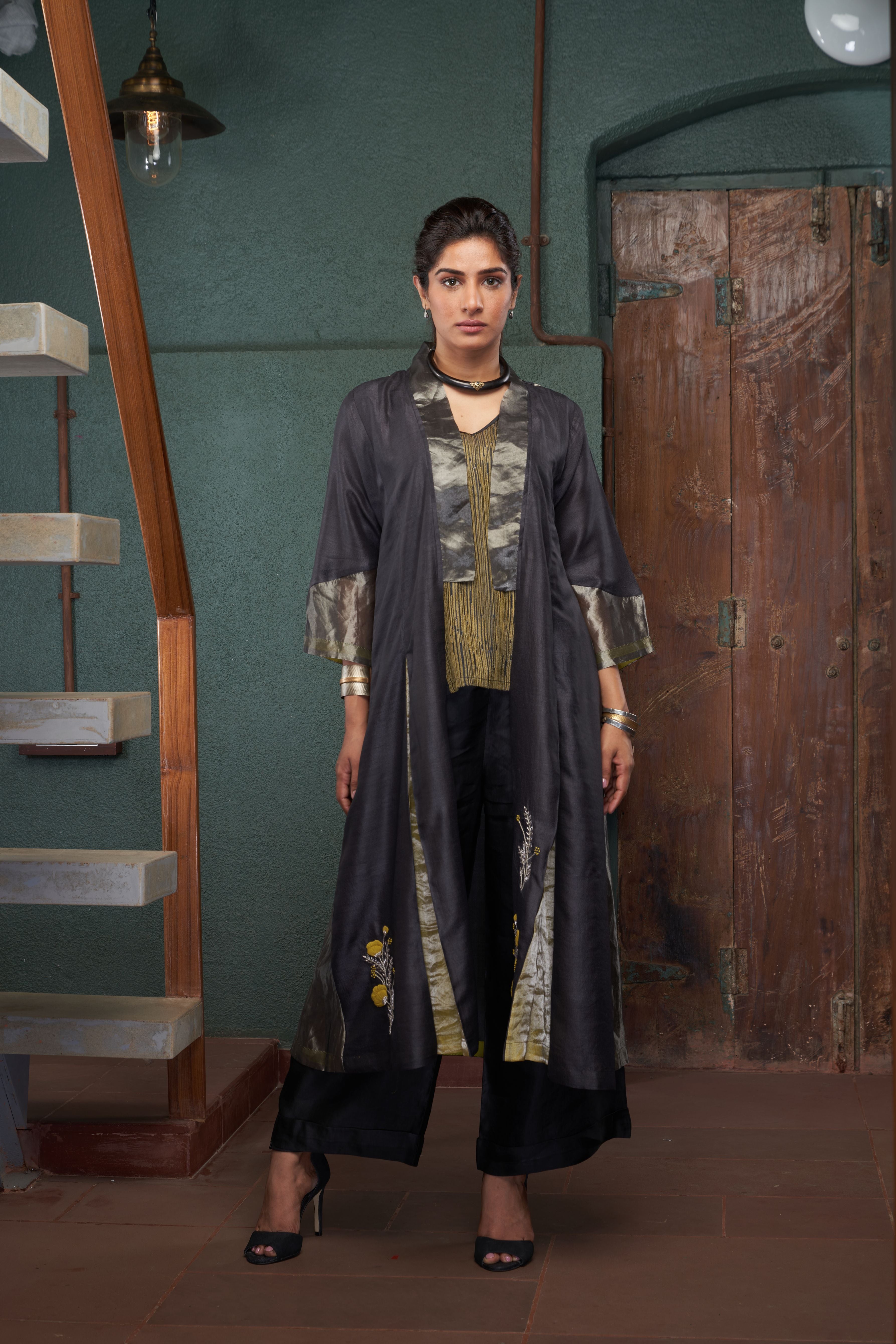 Charcoal Panel Jacket Set