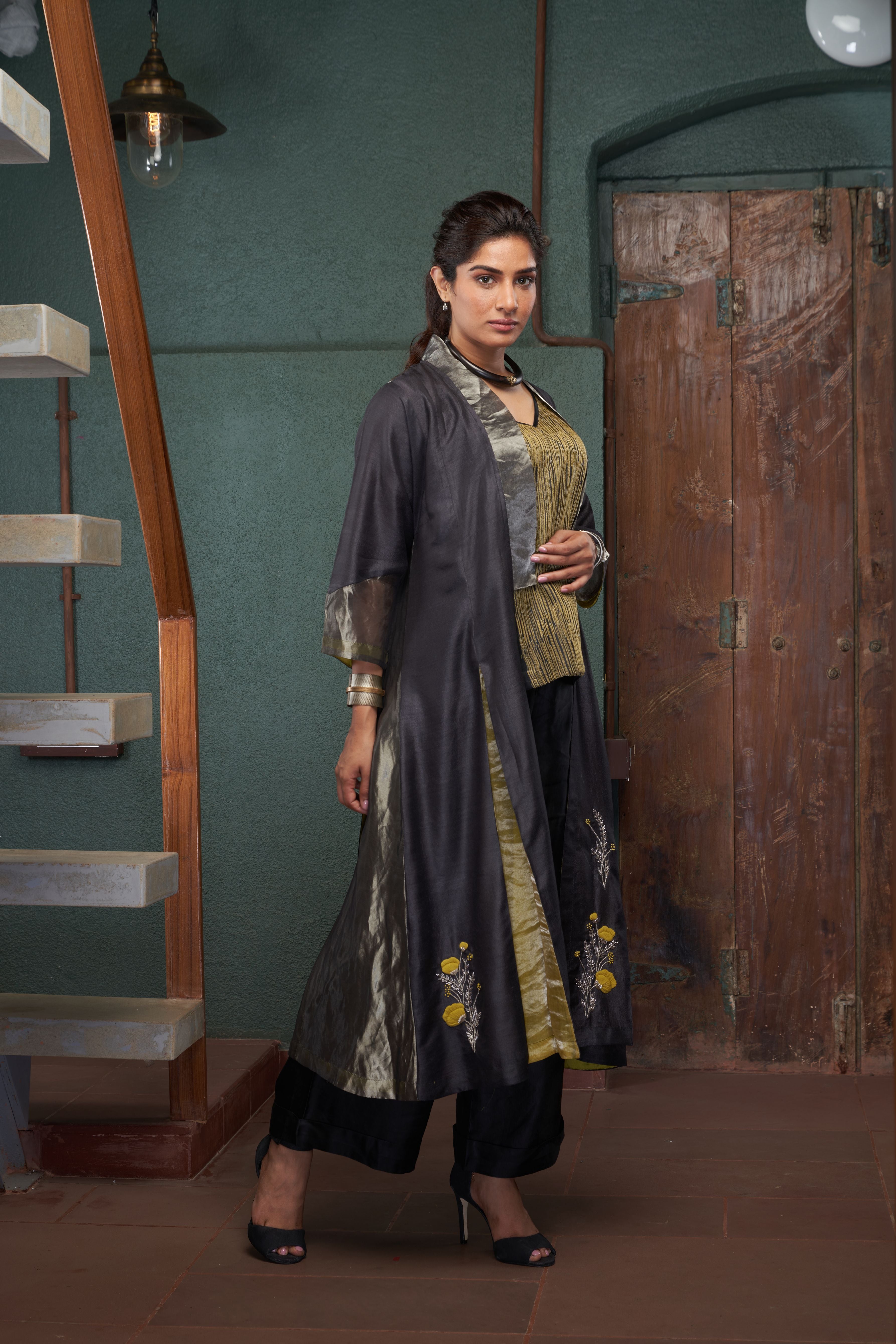 Charcoal Panel Jacket Set